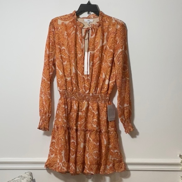 NSR Dresses & Skirts - NSR Orange Paisley Long Sleeve Dress